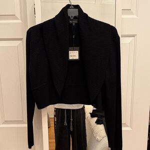 St. John Black Cropped Shawl-Collar Knit Cardigan